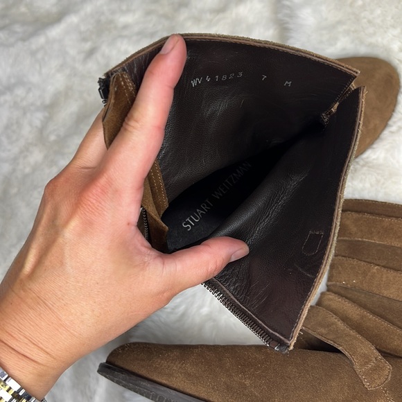 Stuart Weitzman Jitterbug Suede Boot Brown Buckel Booties SZ 7 - Picture 3 of 10